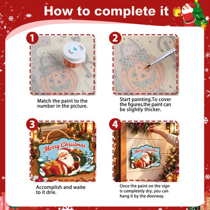 Winking Santa with Red Gift paint by numbers hanging sign – image 6