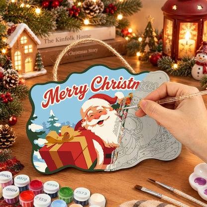 Winking Santa with Red Gift paint by numbers hanging sign – image 7
