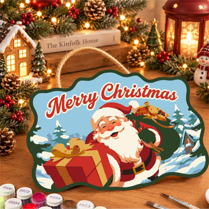 Winking Santa with Red Gift paint by numbers hanging sign – image 8