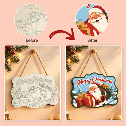 Winking Santa with Red Gift paint by numbers hanging sign – image 10