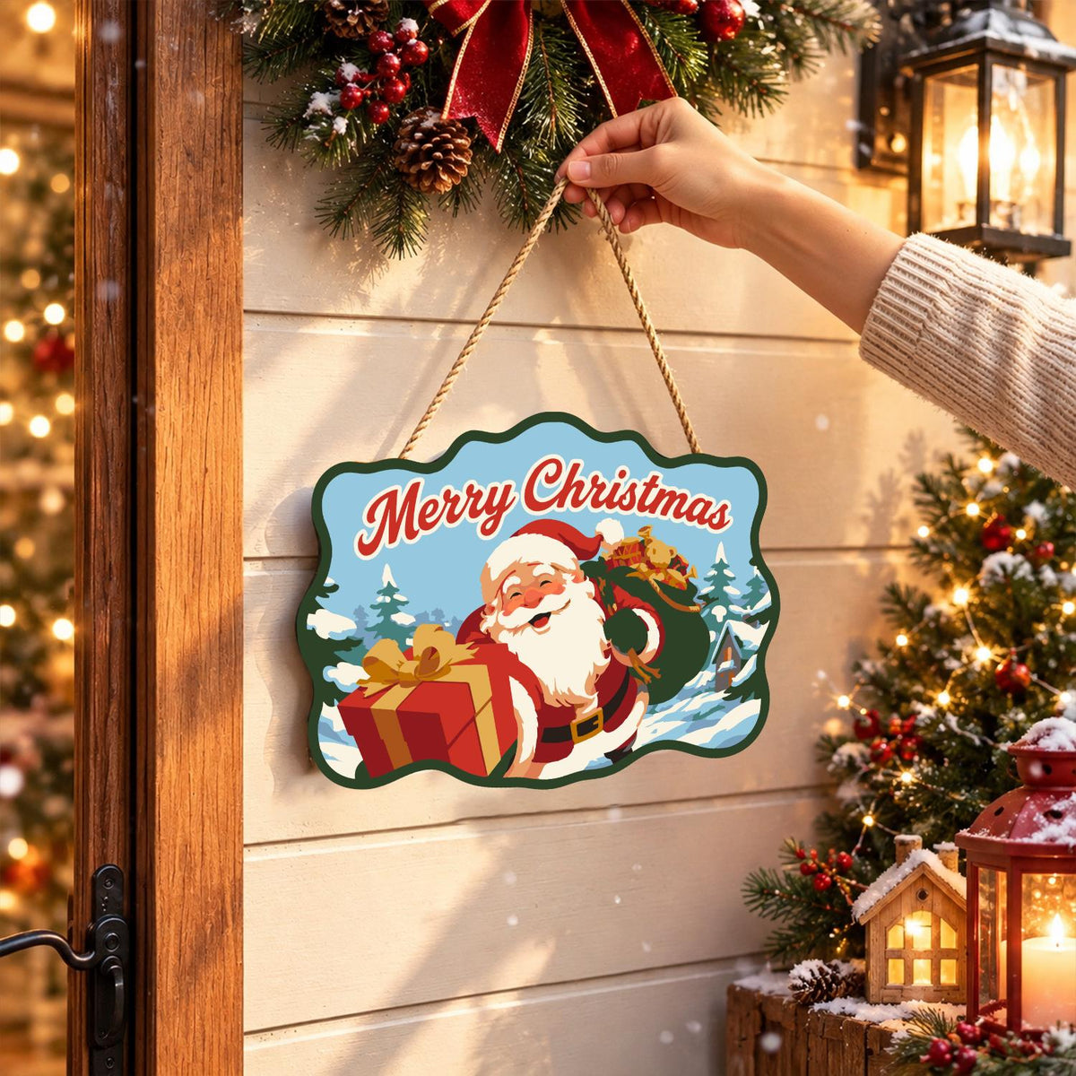 Winking Santa with Red Gift paint by numbers hanging sign – image 14