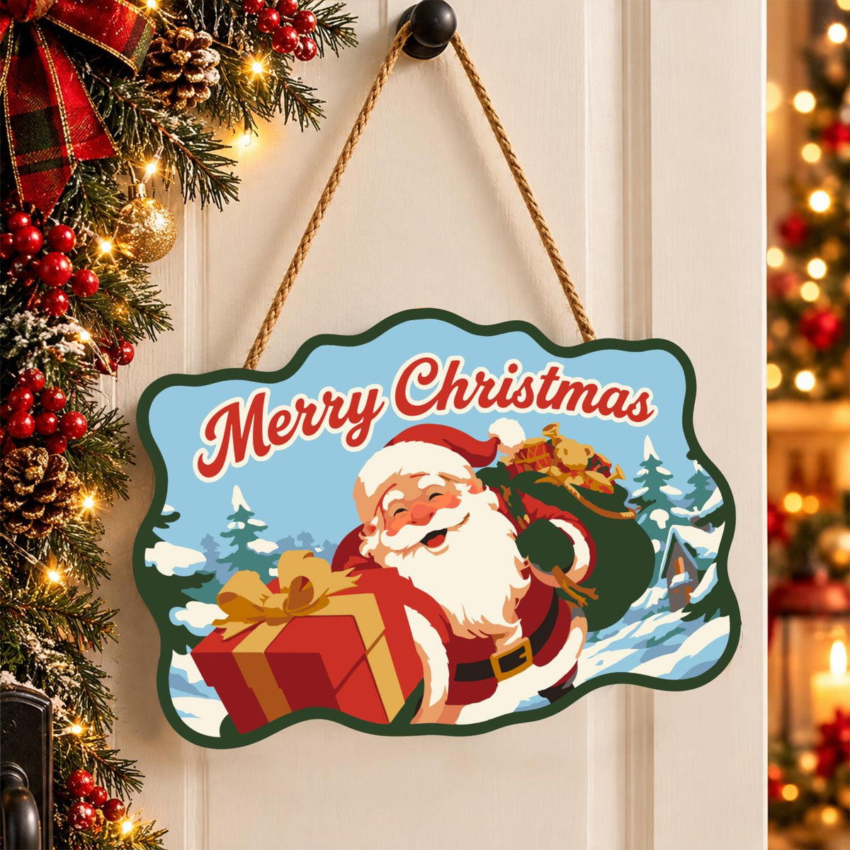 Winking Santa with Red Gift paint by numbers hanging sign – image 16