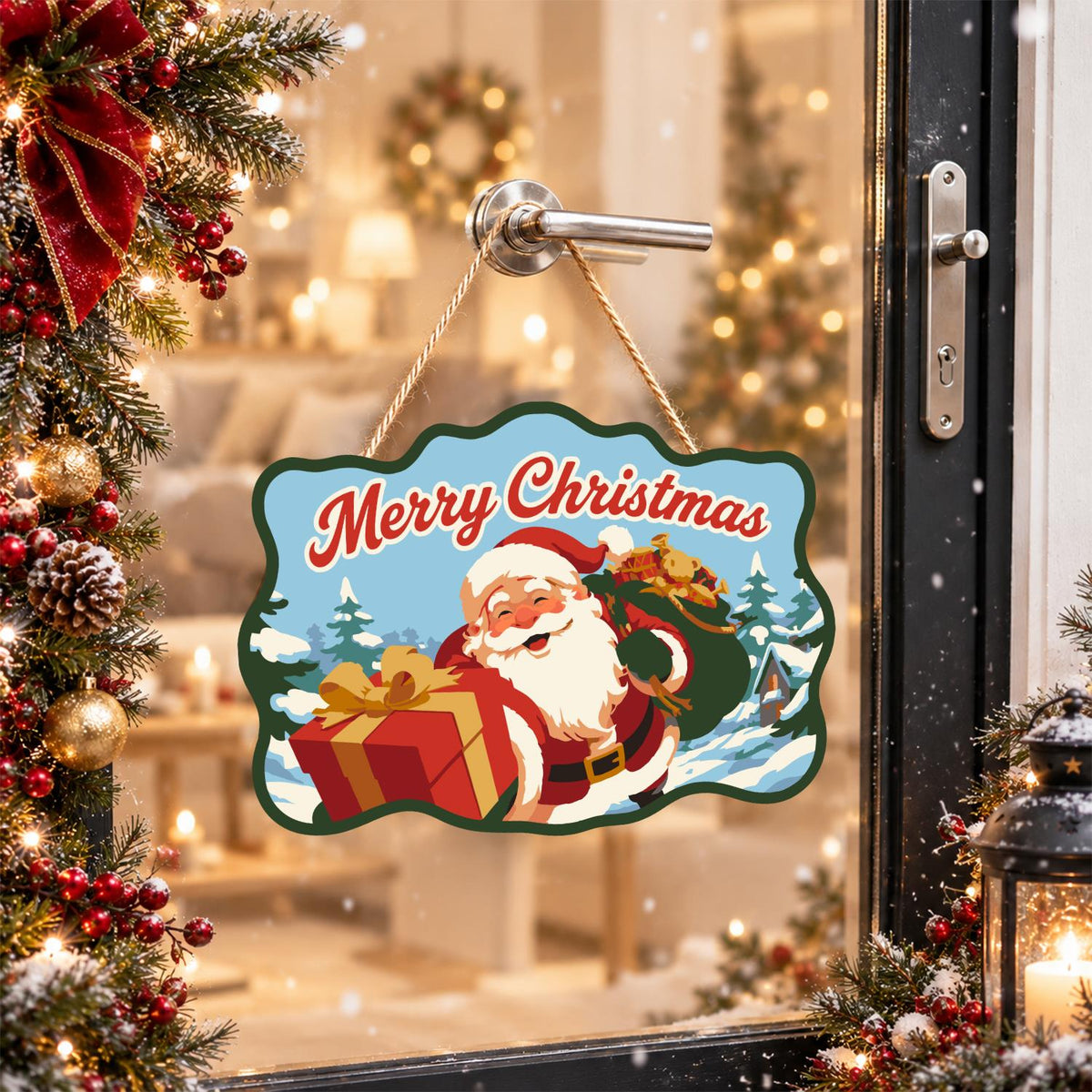 Winking Santa with Red Gift paint by numbers hanging sign – image 17