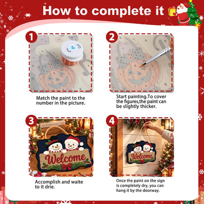 Snowmen Over a Welcome Plank paint by numbers hanging sign – image 6