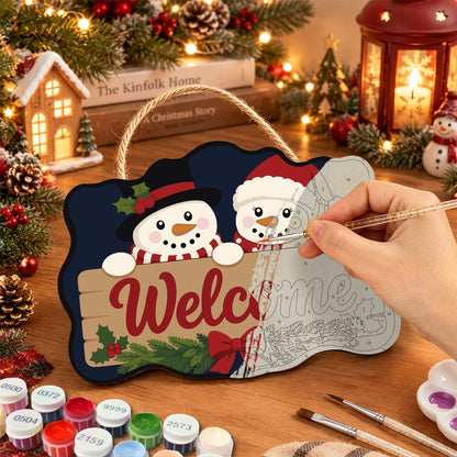Snowmen Over a Welcome Plank paint by numbers hanging sign – image 7