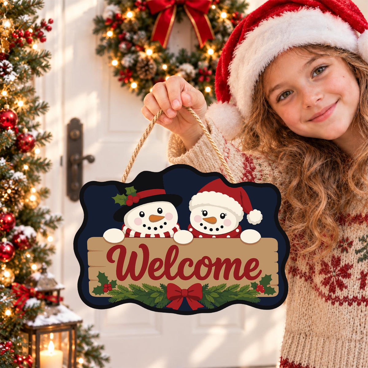 Snowmen Over a Welcome Plank paint by numbers hanging sign – image 13