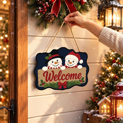 Snowmen Over a Welcome Plank paint by numbers hanging sign – image 14