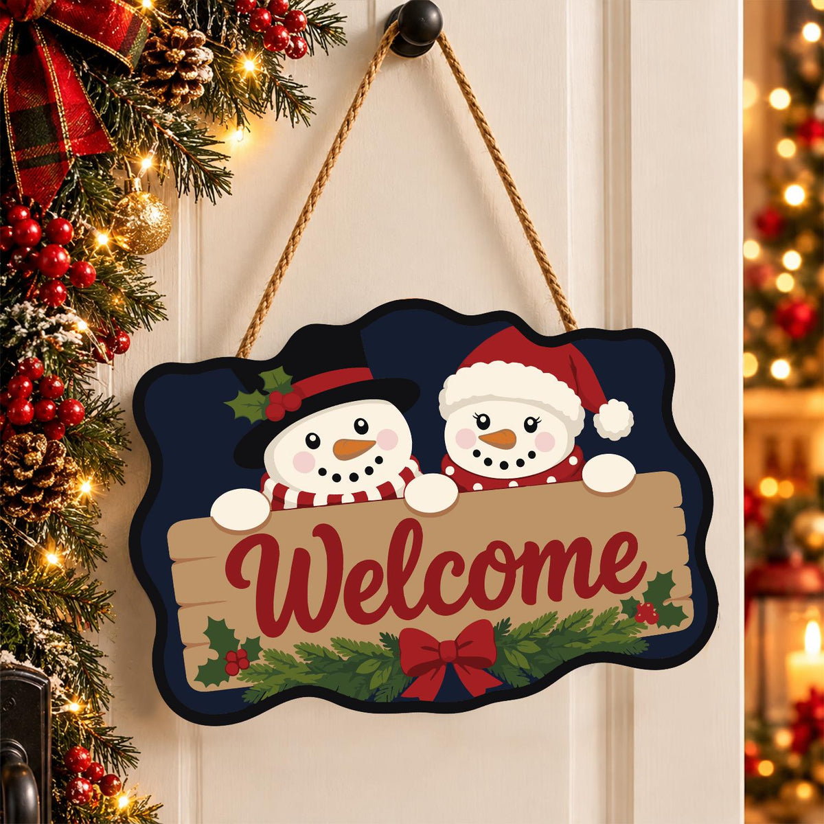 Snowmen Over a Welcome Plank paint by numbers hanging sign – image 16