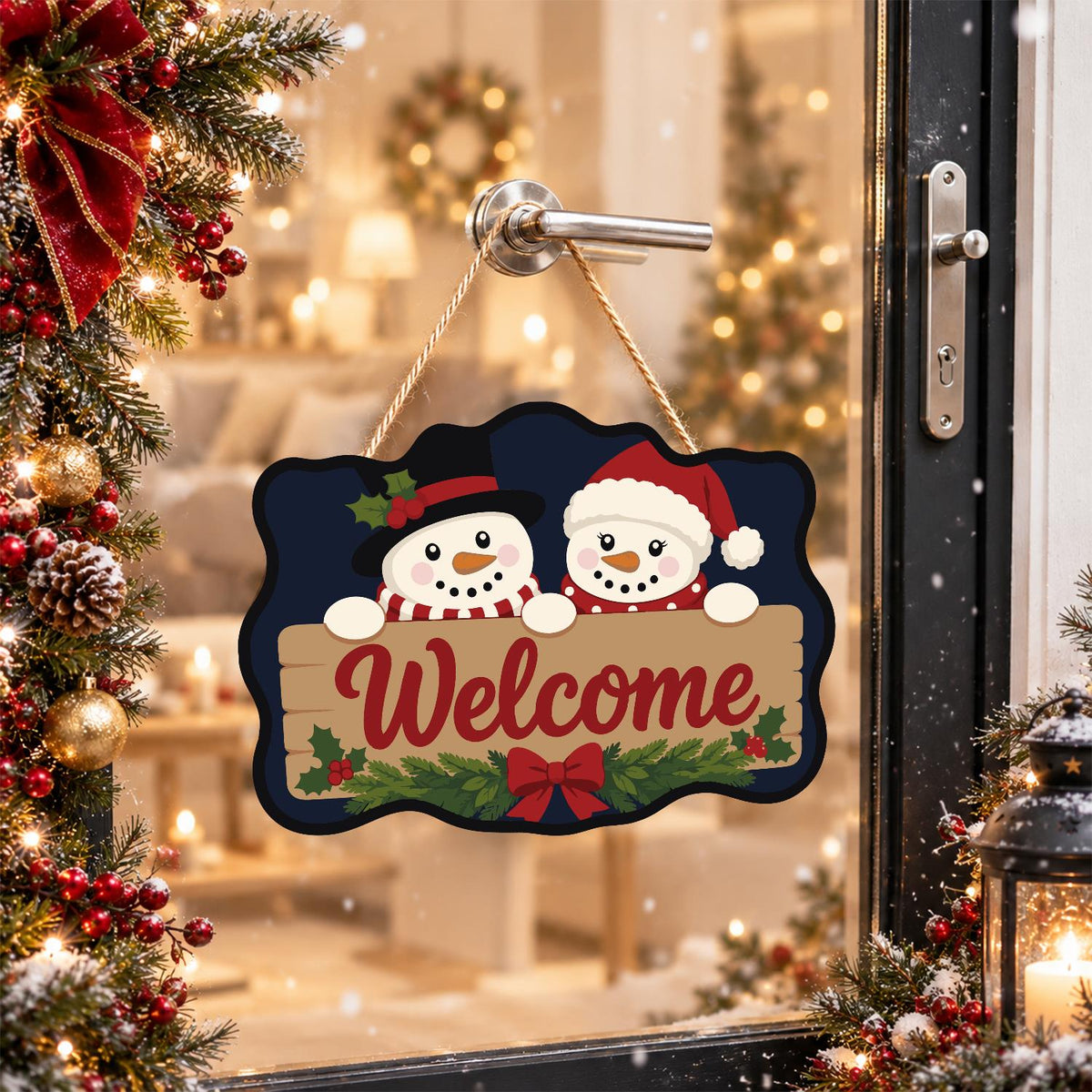 Snowmen Over a Welcome Plank paint by numbers hanging sign – image 17