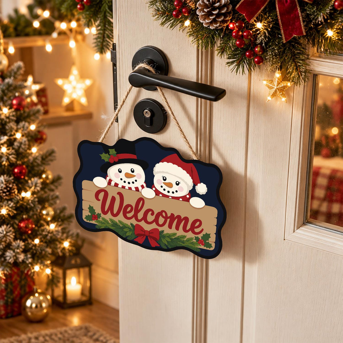 Snowmen Over a Welcome Plank paint by numbers hanging sign – image 18
