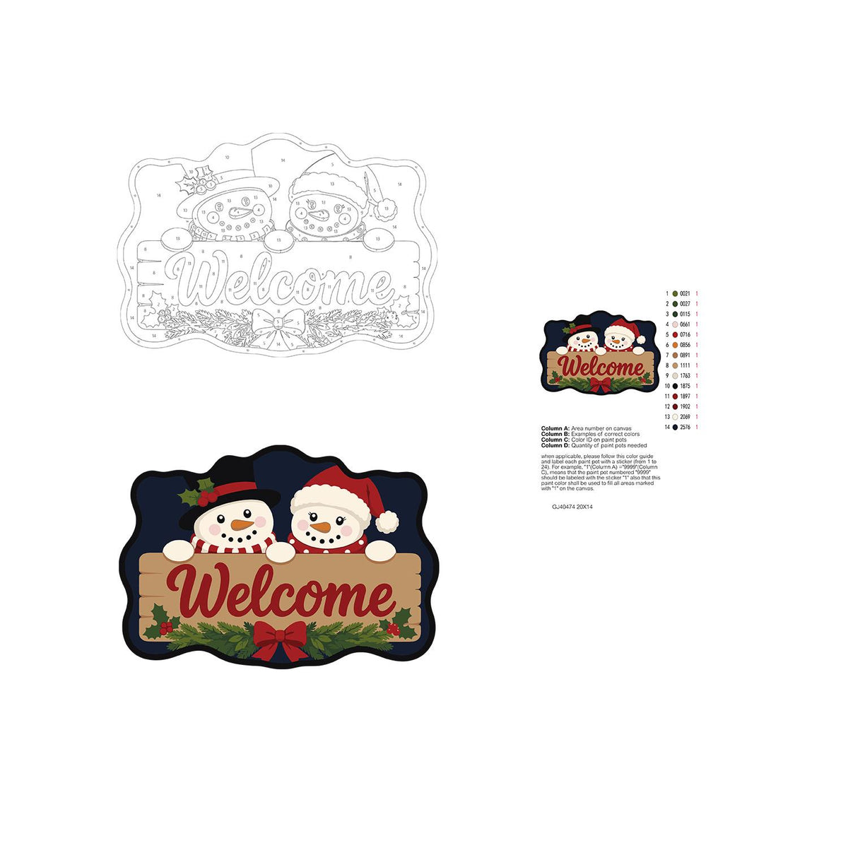 Snowmen Over a Welcome Plank paint by numbers hanging sign – image 19