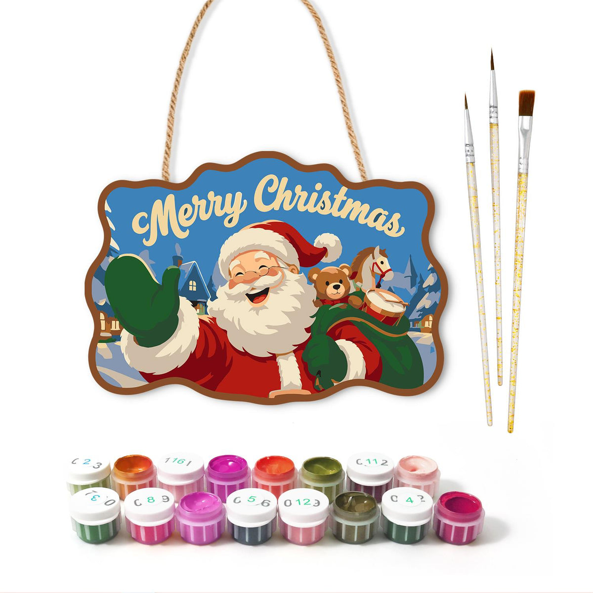 Santa's Teddy Bear Toy Sack paint by numbers hanging sign – image 2