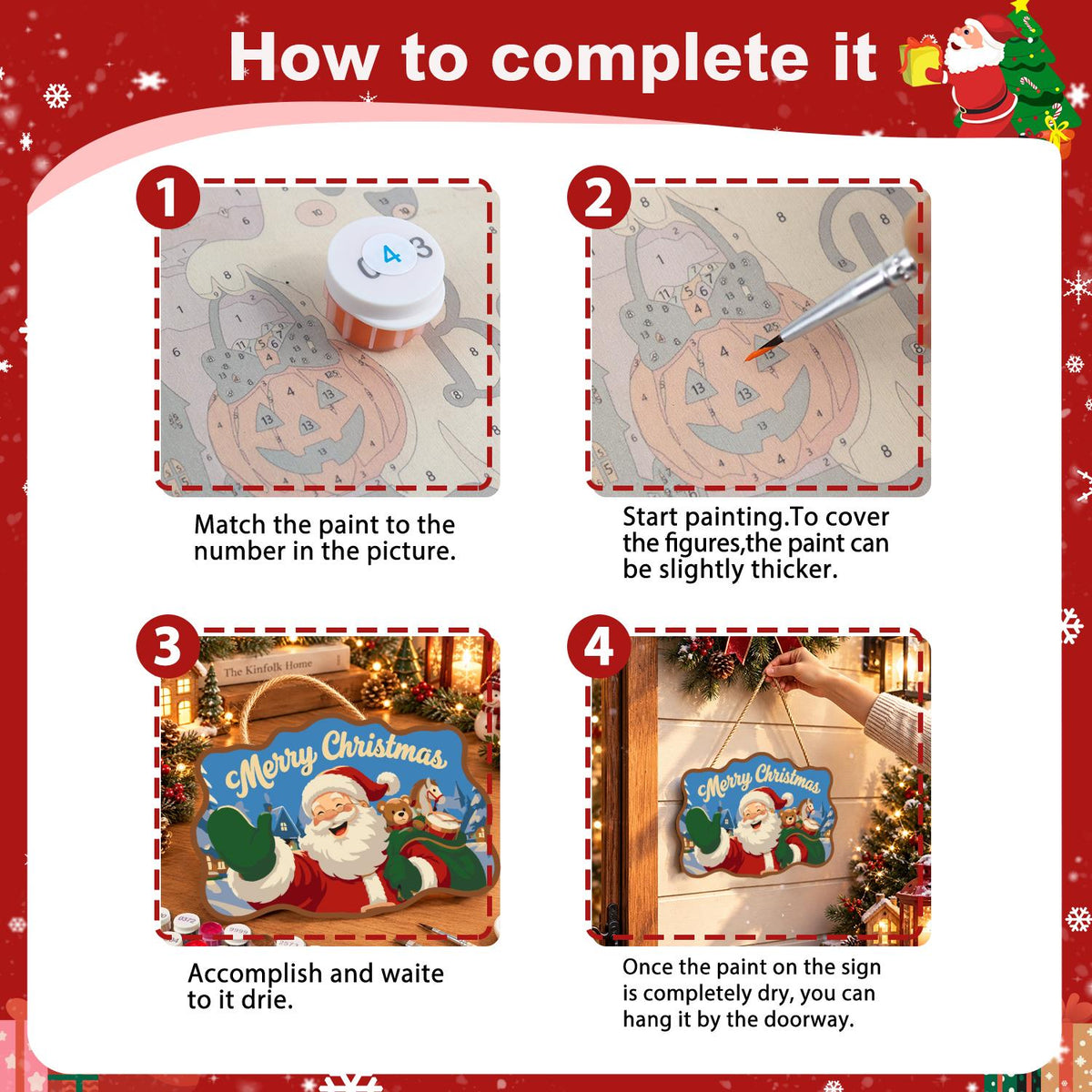 Santa's Teddy Bear Toy Sack paint by numbers hanging sign – image 6