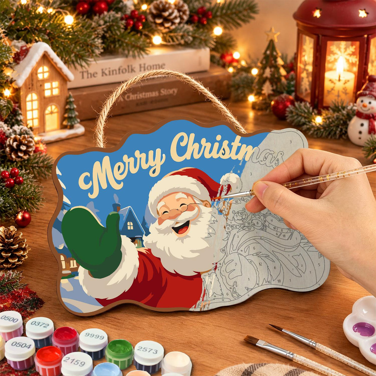 Santa's Teddy Bear Toy Sack paint by numbers hanging sign – image 7
