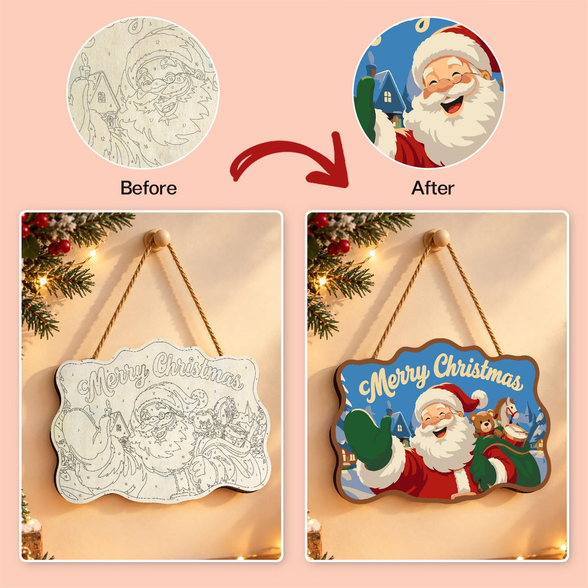 Santa's Teddy Bear Toy Sack paint by numbers hanging sign – image 10