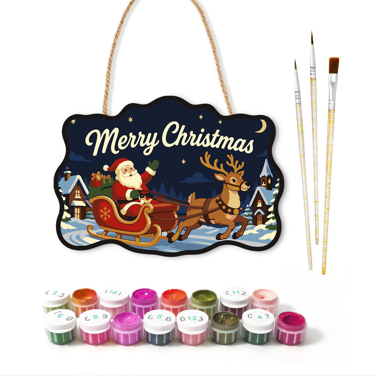 Santa's Sleigh Through Town paint by numbers hanging sign – image 2