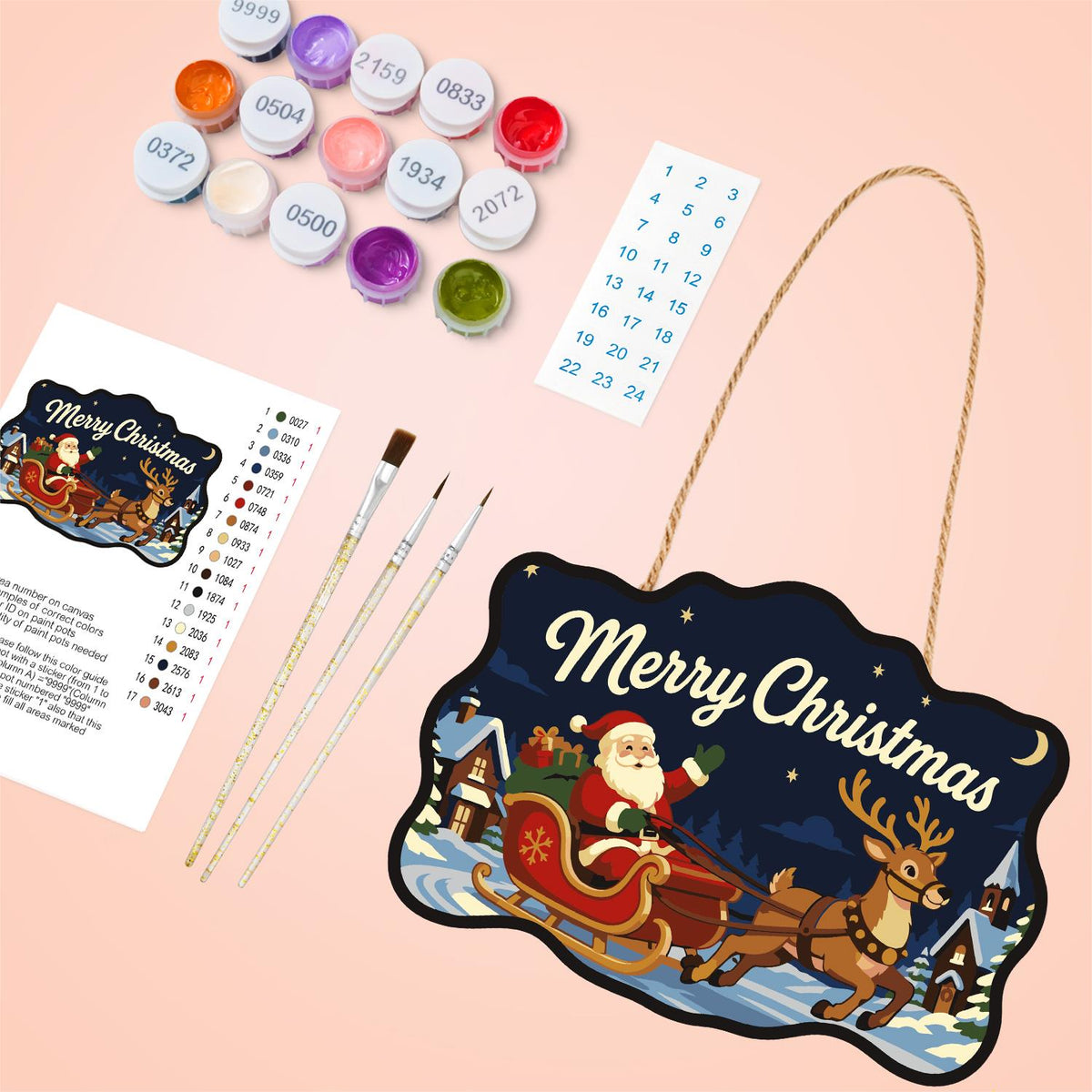 Santa's Sleigh Through Town paint by numbers hanging sign – image 4