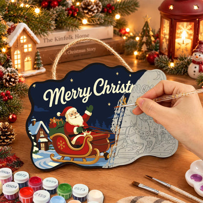Santa's Sleigh Through Town paint by numbers hanging sign – image 7