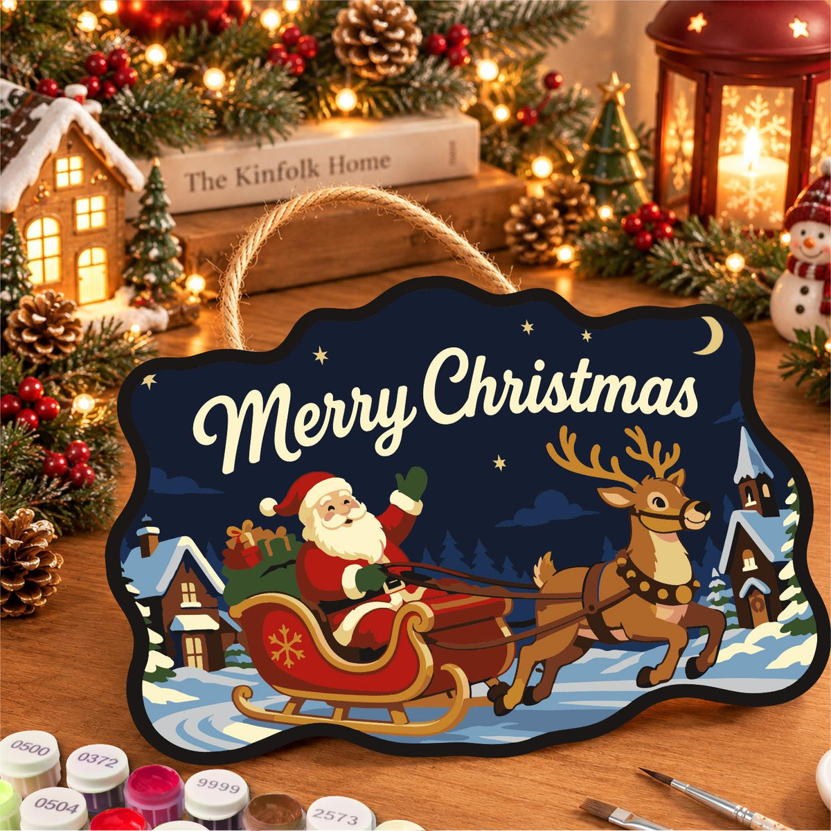 Santa's Sleigh Through Town paint by numbers hanging sign – image 8