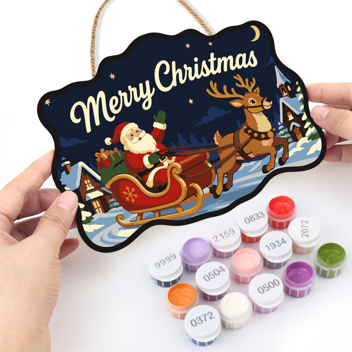 Santa's Sleigh Through Town paint by numbers hanging sign – image 9