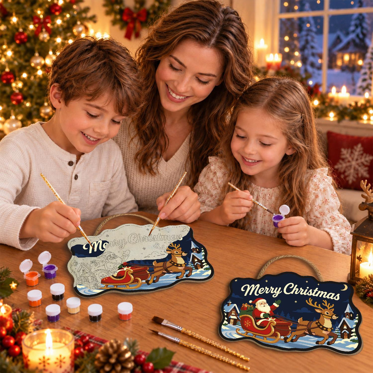 Santa's Sleigh Through Town paint by numbers hanging sign – image 12