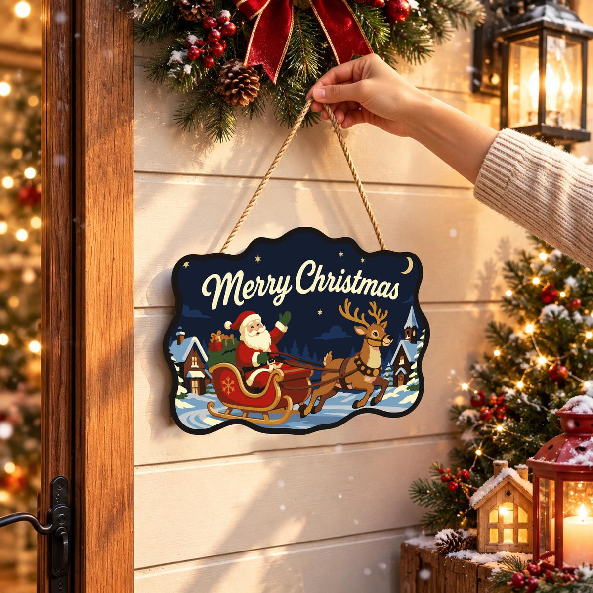 Santa's Sleigh Through Town paint by numbers hanging sign – image 14
