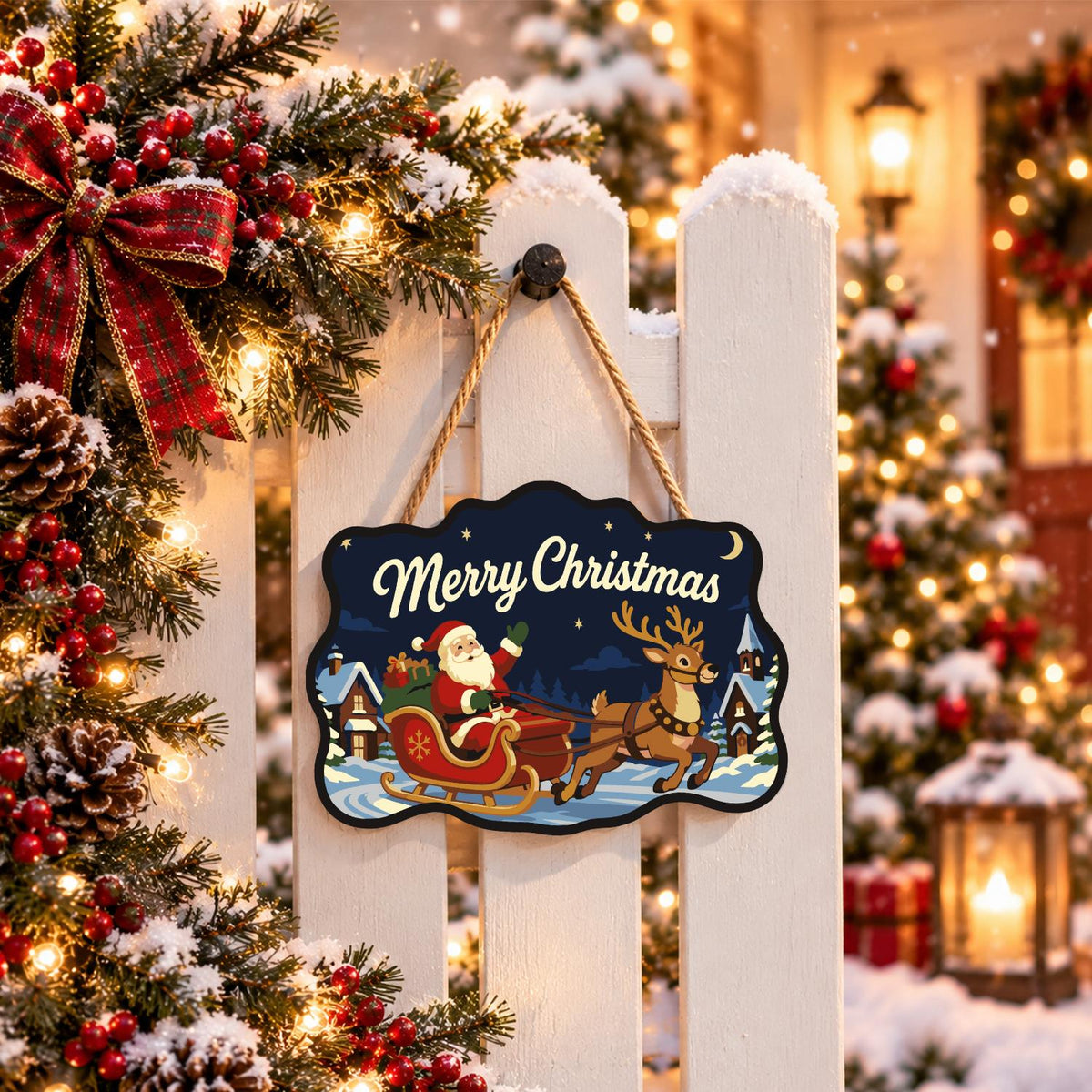 Santa's Sleigh Through Town paint by numbers hanging sign – image 15