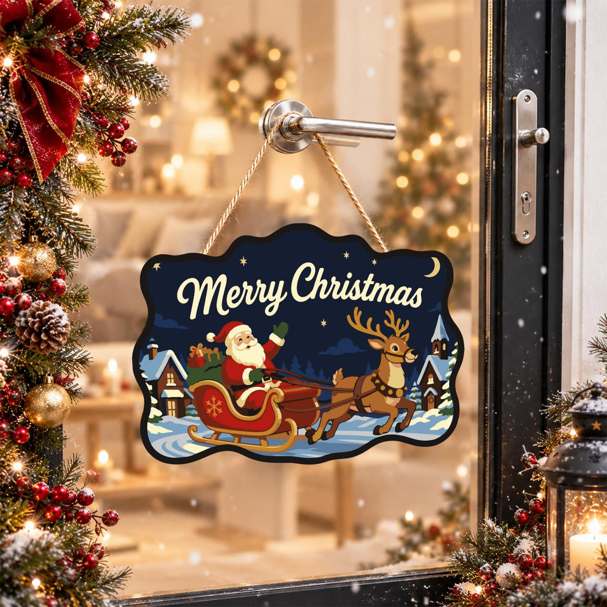 Santa's Sleigh Through Town paint by numbers hanging sign – image 17