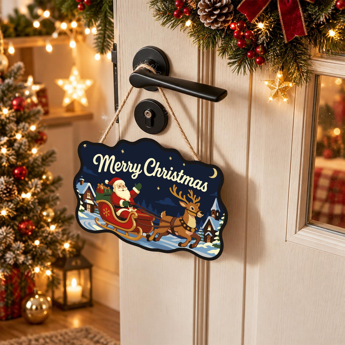 Santa's Sleigh Through Town paint by numbers hanging sign – image 18