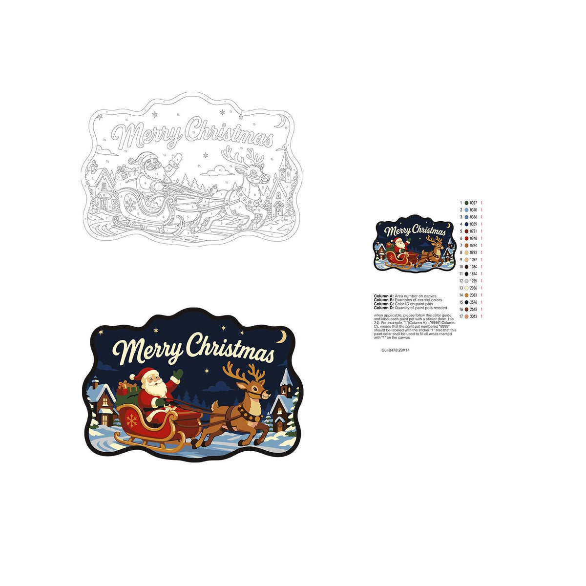 Santa's Sleigh Through Town paint by numbers hanging sign – image 19