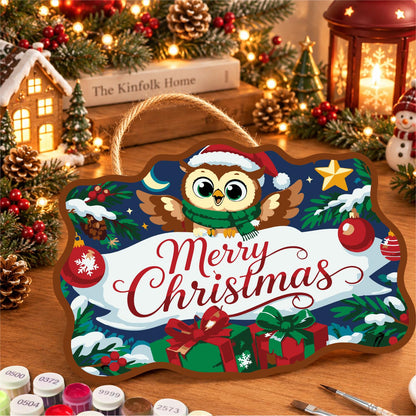 Santa Hat Owl Over a Banner paint by numbers hanging sign – image 8