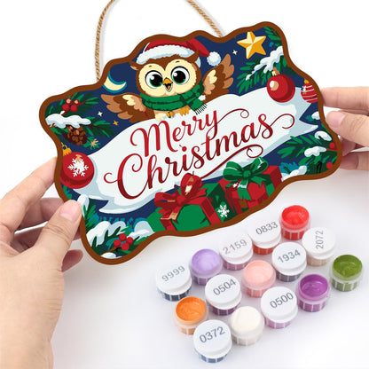 Santa Hat Owl Over a Banner paint by numbers hanging sign – image 9