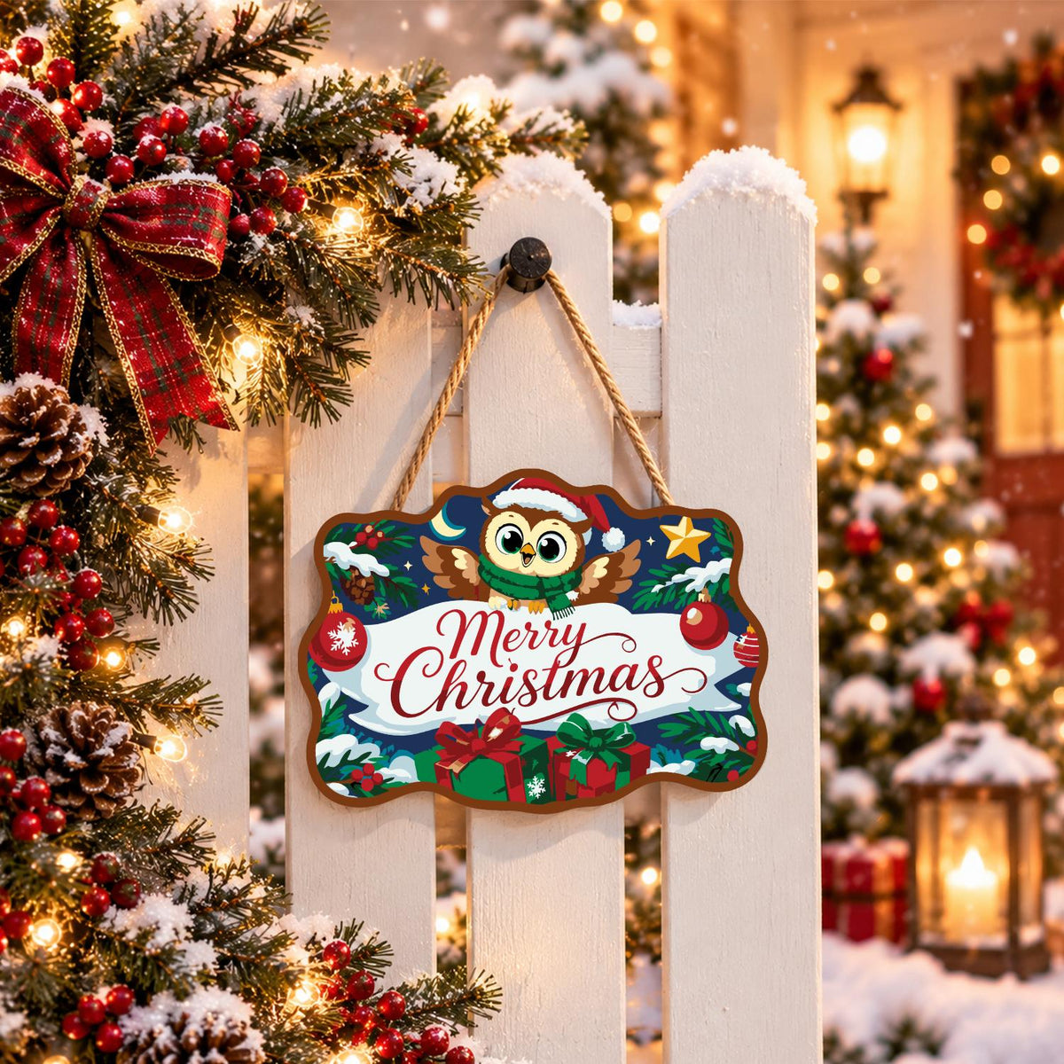 Santa Hat Owl Over a Banner paint by numbers hanging sign – image 15