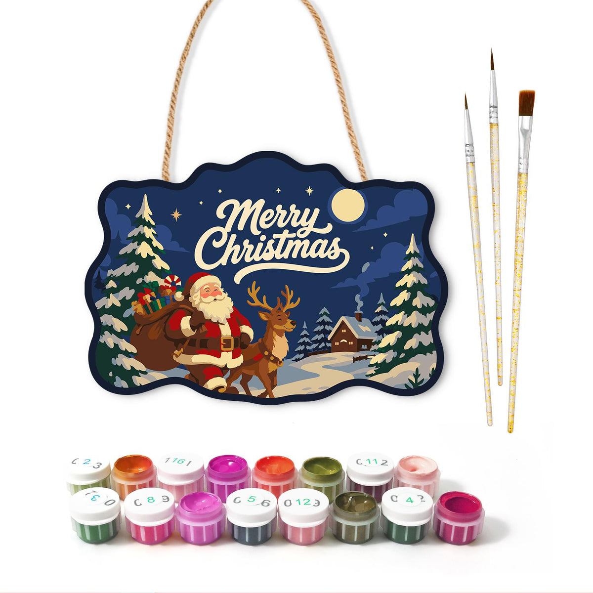 Santa's Moonlit Village Stroll paint by numbers hanging sign – image 2