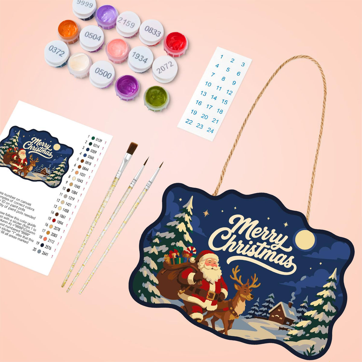 Santa's Moonlit Village Stroll paint by numbers hanging sign – image 4