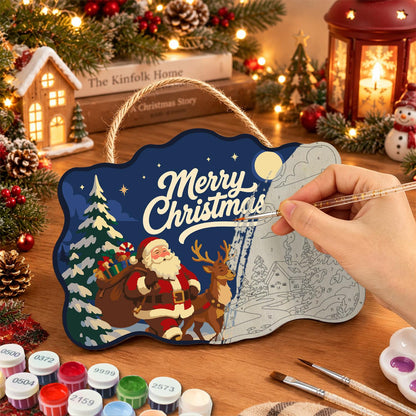 Santa's Moonlit Village Stroll paint by numbers hanging sign – image 7