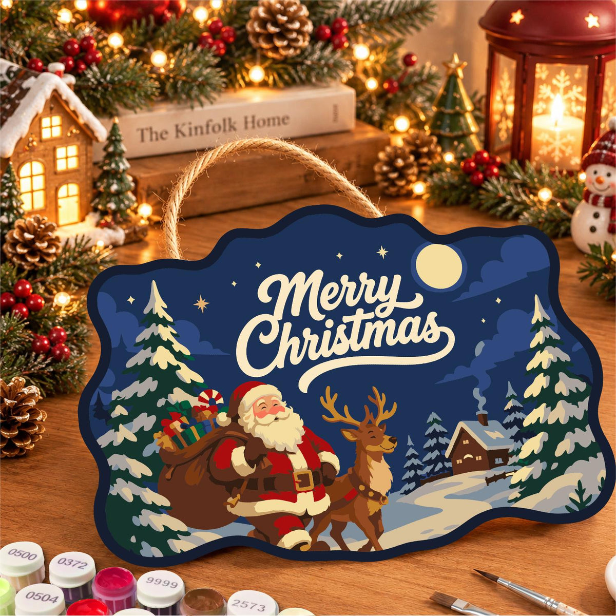 Santa's Moonlit Village Stroll paint by numbers hanging sign – image 8