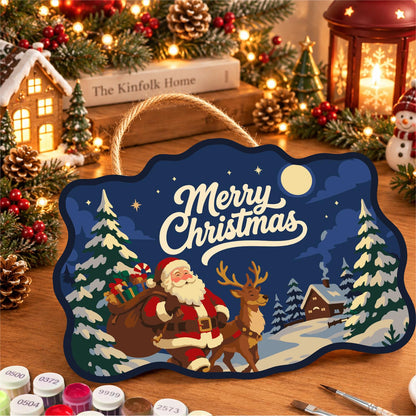 Santa's Moonlit Village Stroll paint by numbers hanging sign – image 8