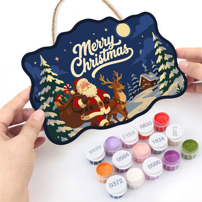 Santa's Moonlit Village Stroll paint by numbers hanging sign – image 9