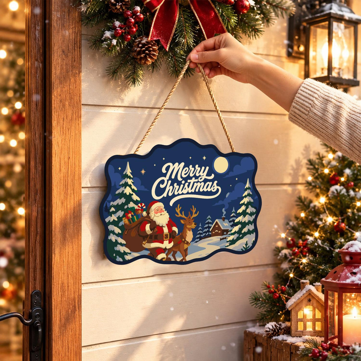Santa's Moonlit Village Stroll paint by numbers hanging sign – image 14
