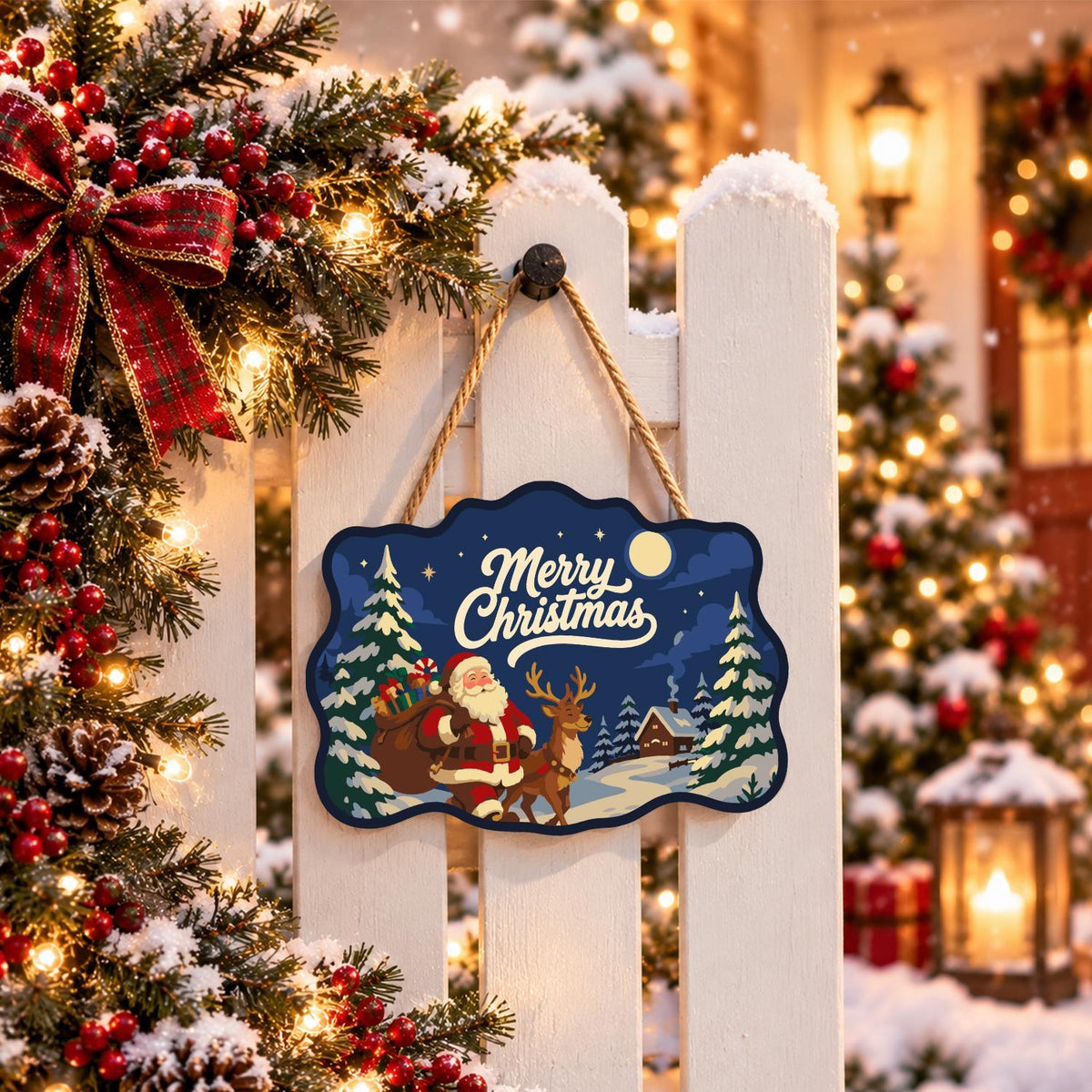 Santa's Moonlit Village Stroll paint by numbers hanging sign – image 15