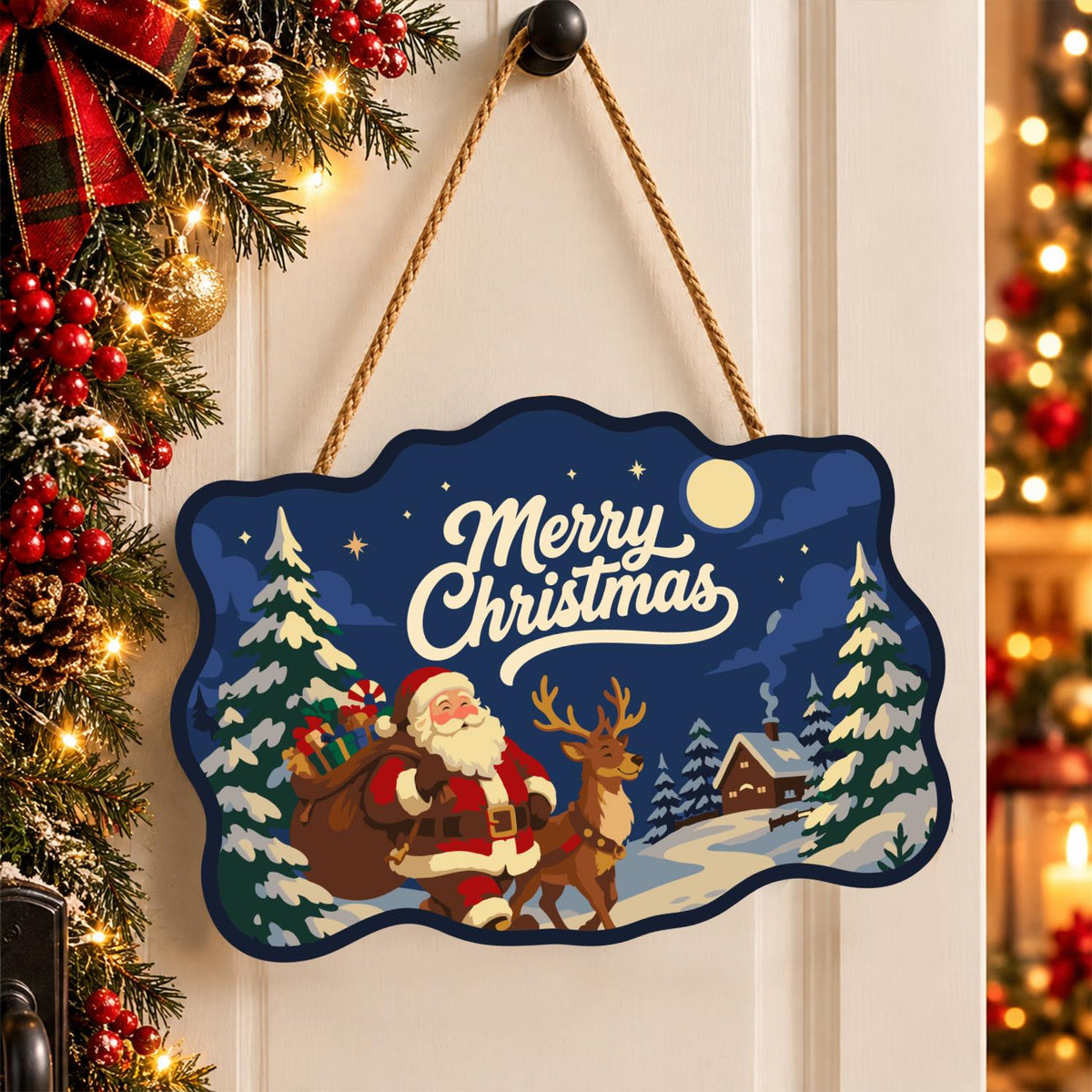 Santa's Moonlit Village Stroll paint by numbers hanging sign – image 16