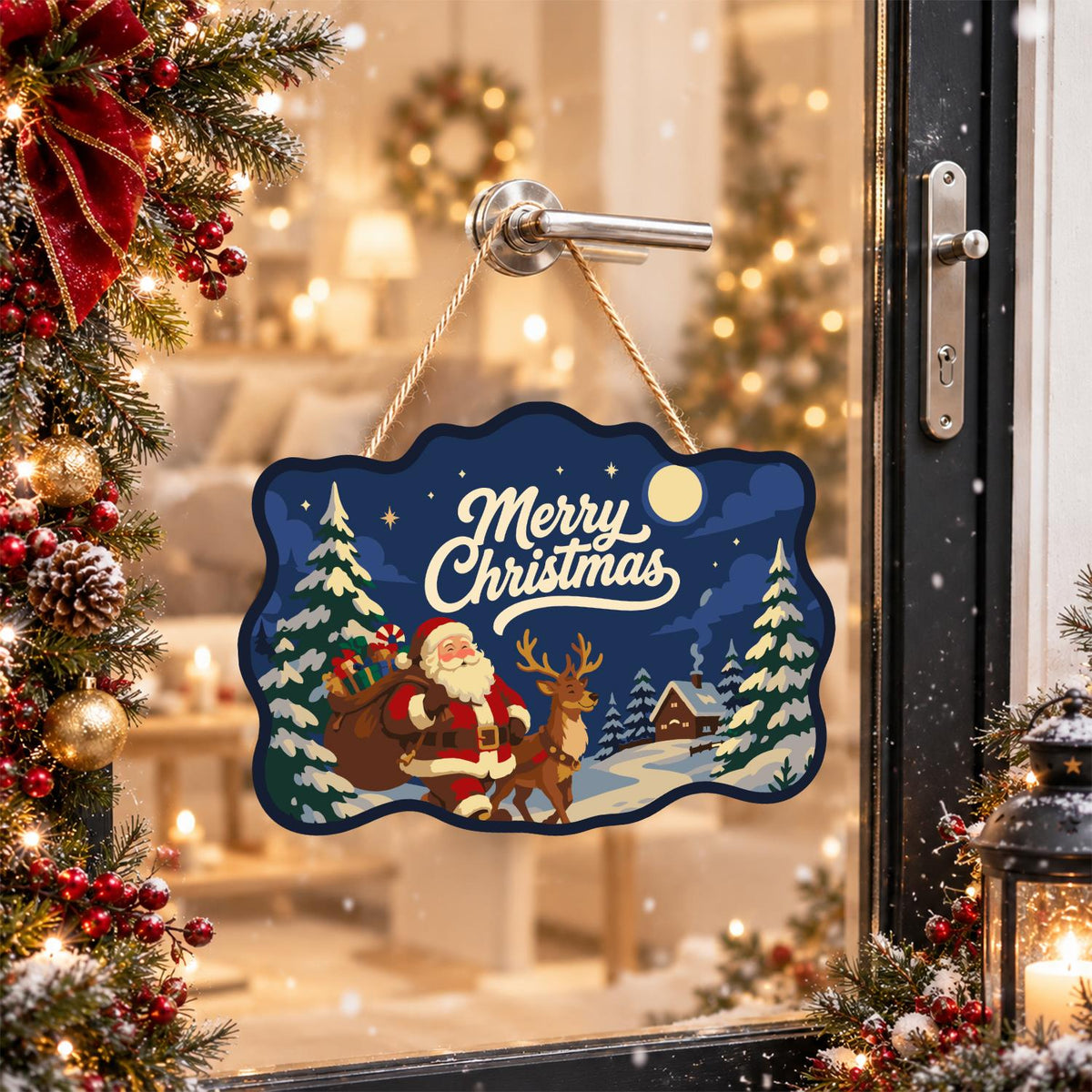 Santa's Moonlit Village Stroll paint by numbers hanging sign – image 17