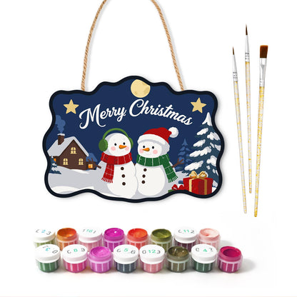 Snowman Pair by the Cabin paint by numbers hanging sign – image 2