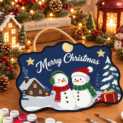 Snowman Pair by the Cabin paint by numbers hanging sign – image 8