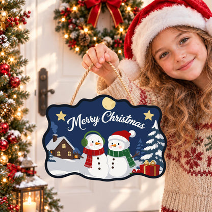 Snowman Pair by the Cabin paint by numbers hanging sign – image 13