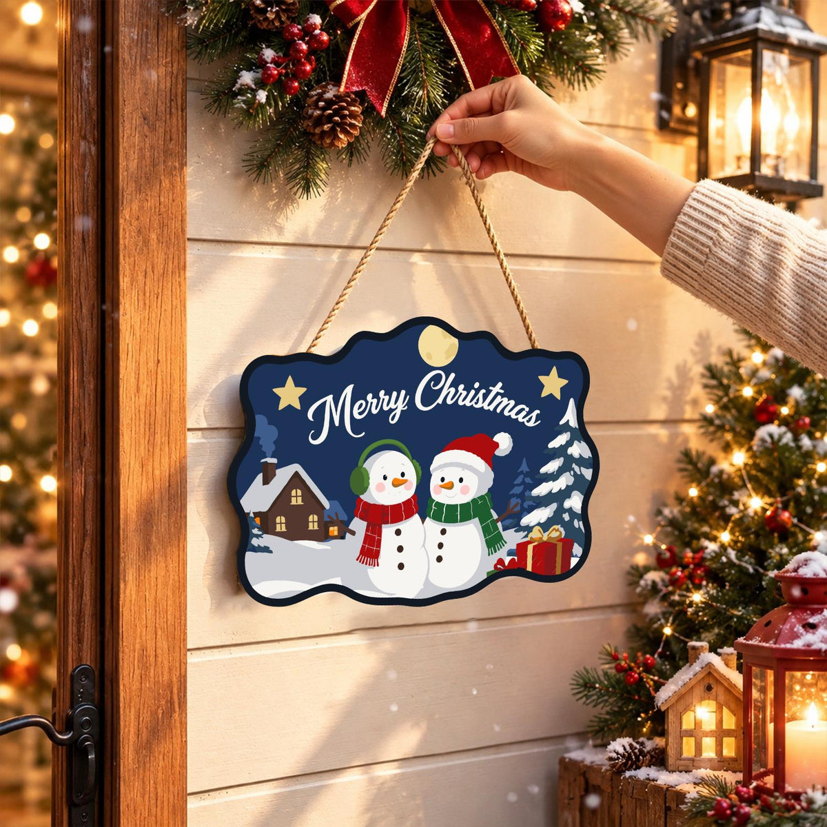 Snowman Pair by the Cabin paint by numbers hanging sign – image 14