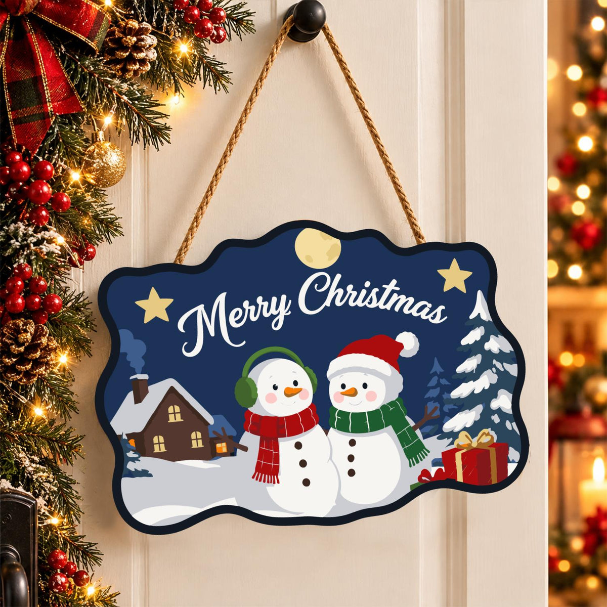 Snowman Pair by the Cabin paint by numbers hanging sign – image 16