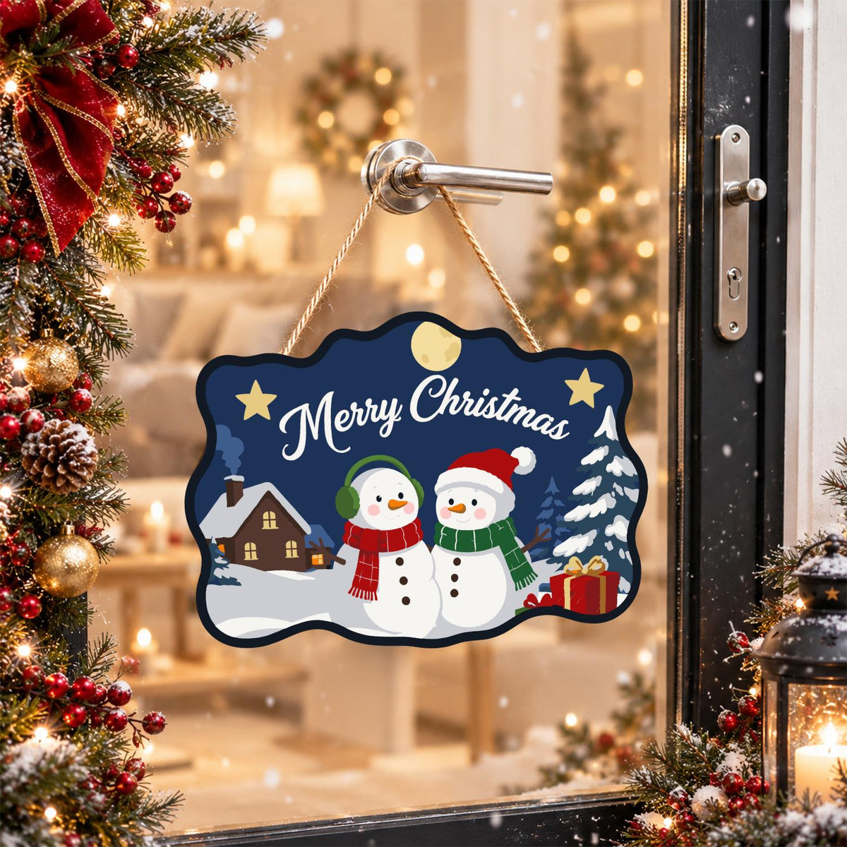 Snowman Pair by the Cabin paint by numbers hanging sign – image 17