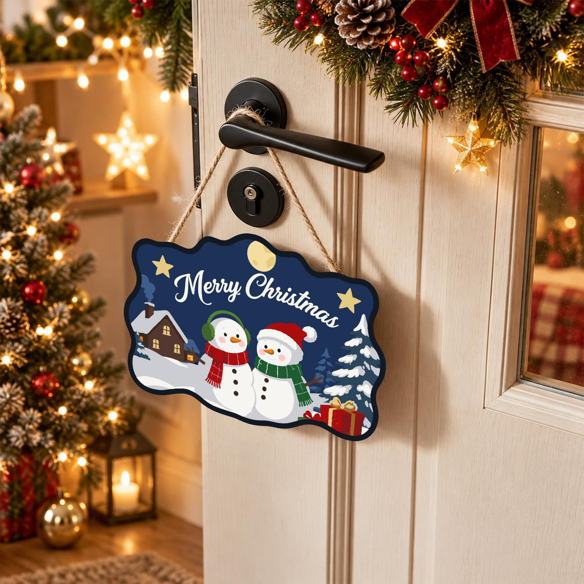 Snowman Pair by the Cabin paint by numbers hanging sign – image 18